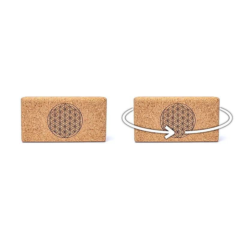 Yoga Blok natuurlijk Kurk Bloem des Levens Mandala - 23 x 12 x 7,5 cm